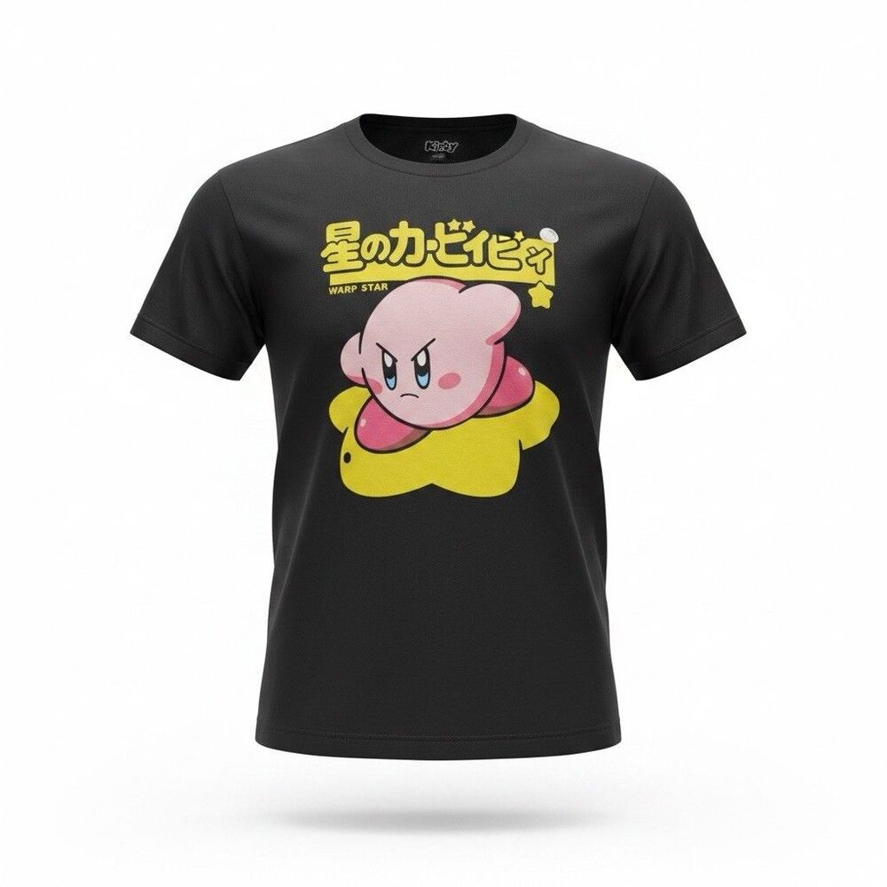 Kirby Warp Star Nintendo Graphic T-Shirt Black Anime Gaming Tee Unisex Kawaii L